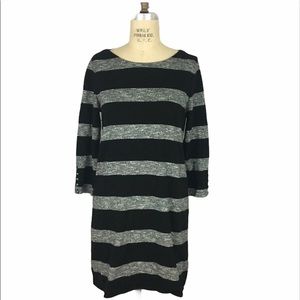 J. Crew heather gray black striped shift dress